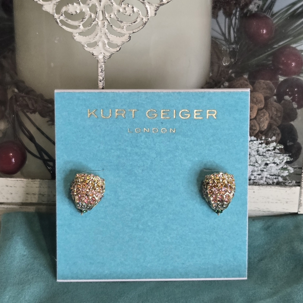 Kurt Geiger Gold and Multicolor Eagle Head Stud Earrings - Picture 2 of 5